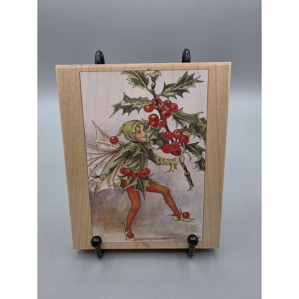 Holly Fairy Christmas Winter Berries Wooden Rubber Stamp Stamps Happen 90046